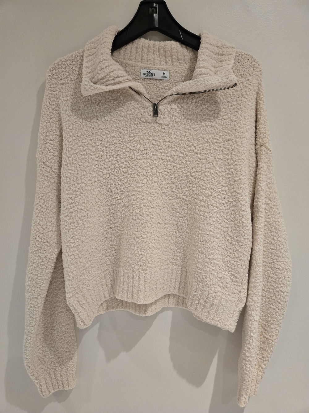 Hollister Women's Cream Sherpa Quarter-Zip Pullover Sweater